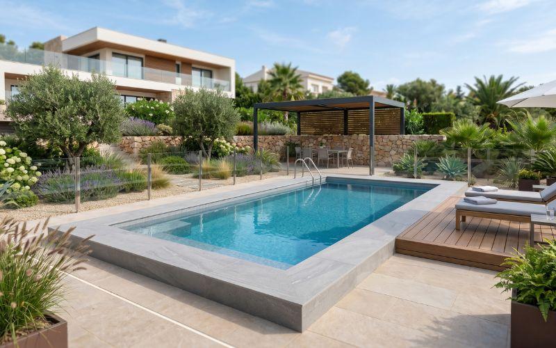 piscina rehabilitada con entorno exterior moderno