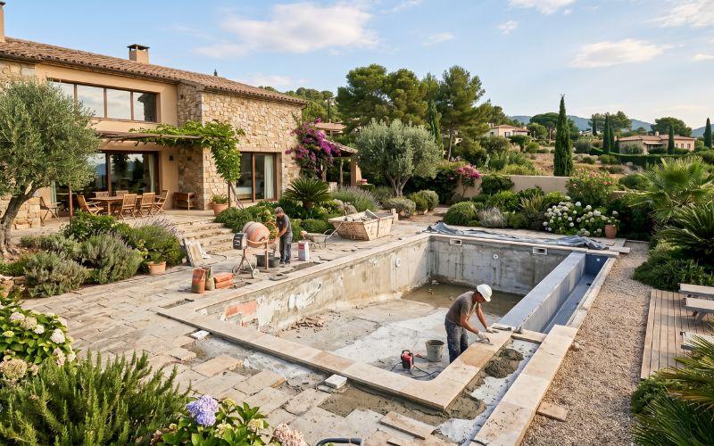 entorno de la vivienda y rehabilitación de piscina
