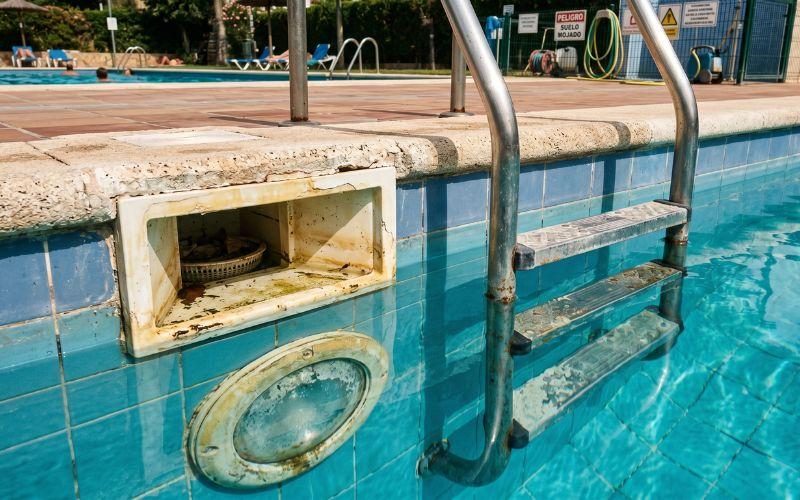 accesorios de piscina con signos de envejecimiento