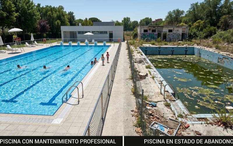 comparación entre dos piscinas con diferente estado de conservación