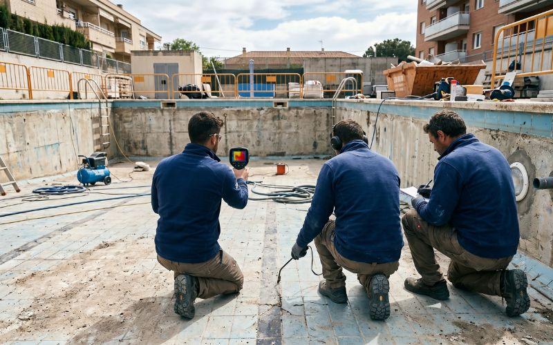 detección de problemas ocultos durante rehabilitación de piscina