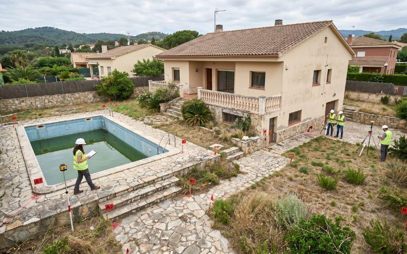 entorno exterior de vivienda antes de rehabilitar una piscina
