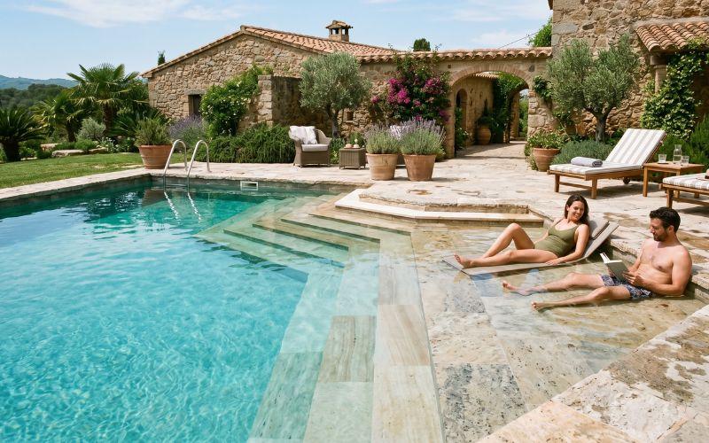 piscina antigua adaptada con nueva zona de acceso