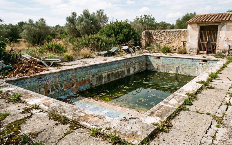 piscina antigua con revestimiento desactualizado