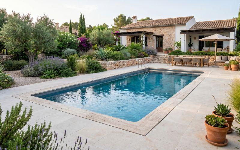 piscina rehabilitada con acabados modernos y aspecto renovado