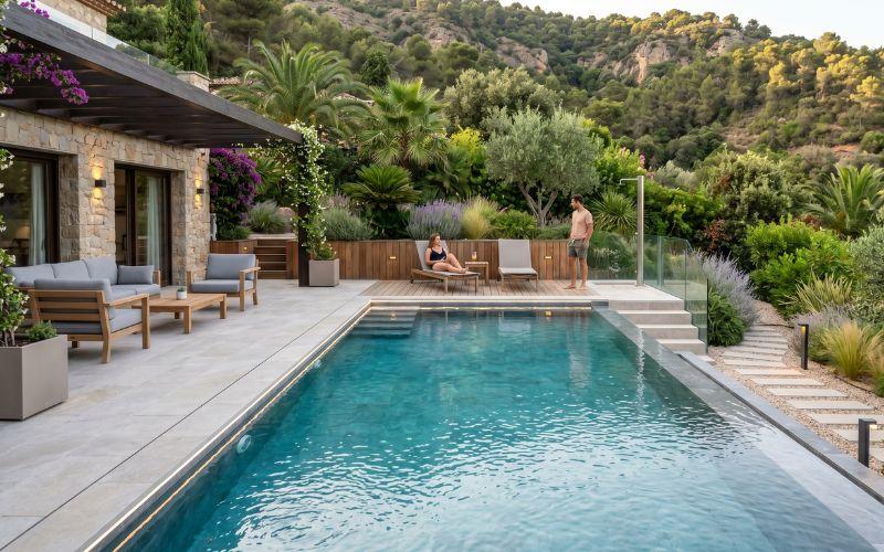 piscina rehabilitada con diseño moderno