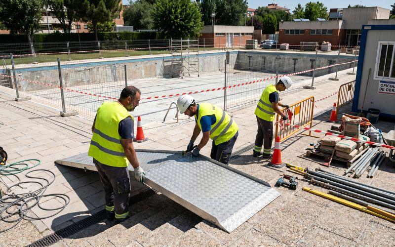 preparación de accesos para rehabilitación de piscina