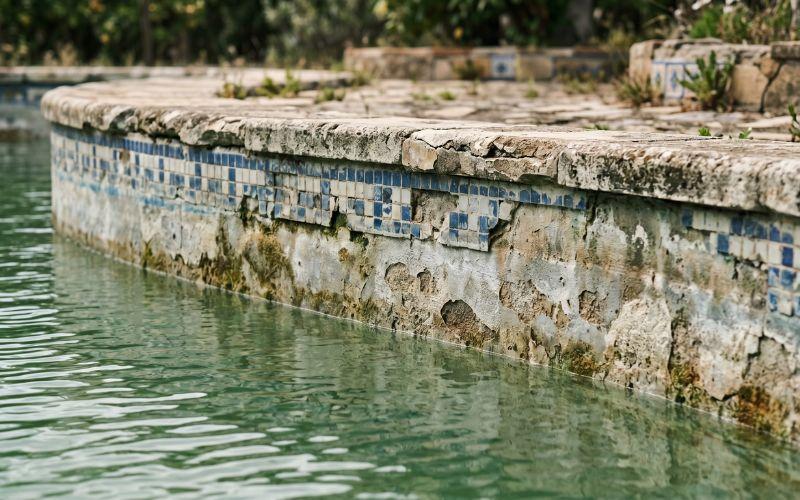 revestimiento de piscina mostrando desgaste por antigüedad